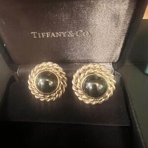 Vintage Tiffany double roped earrings with black onyx in center